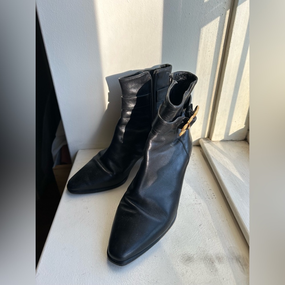 Vintage Italian leather gold buckle boots